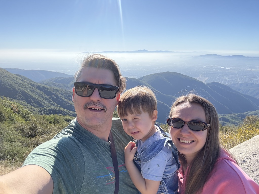Ella and Yaro with their family in the California mountains